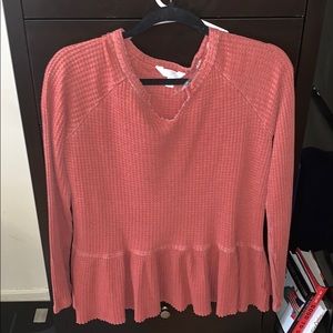 Burnt orange, raw hem, peplum top